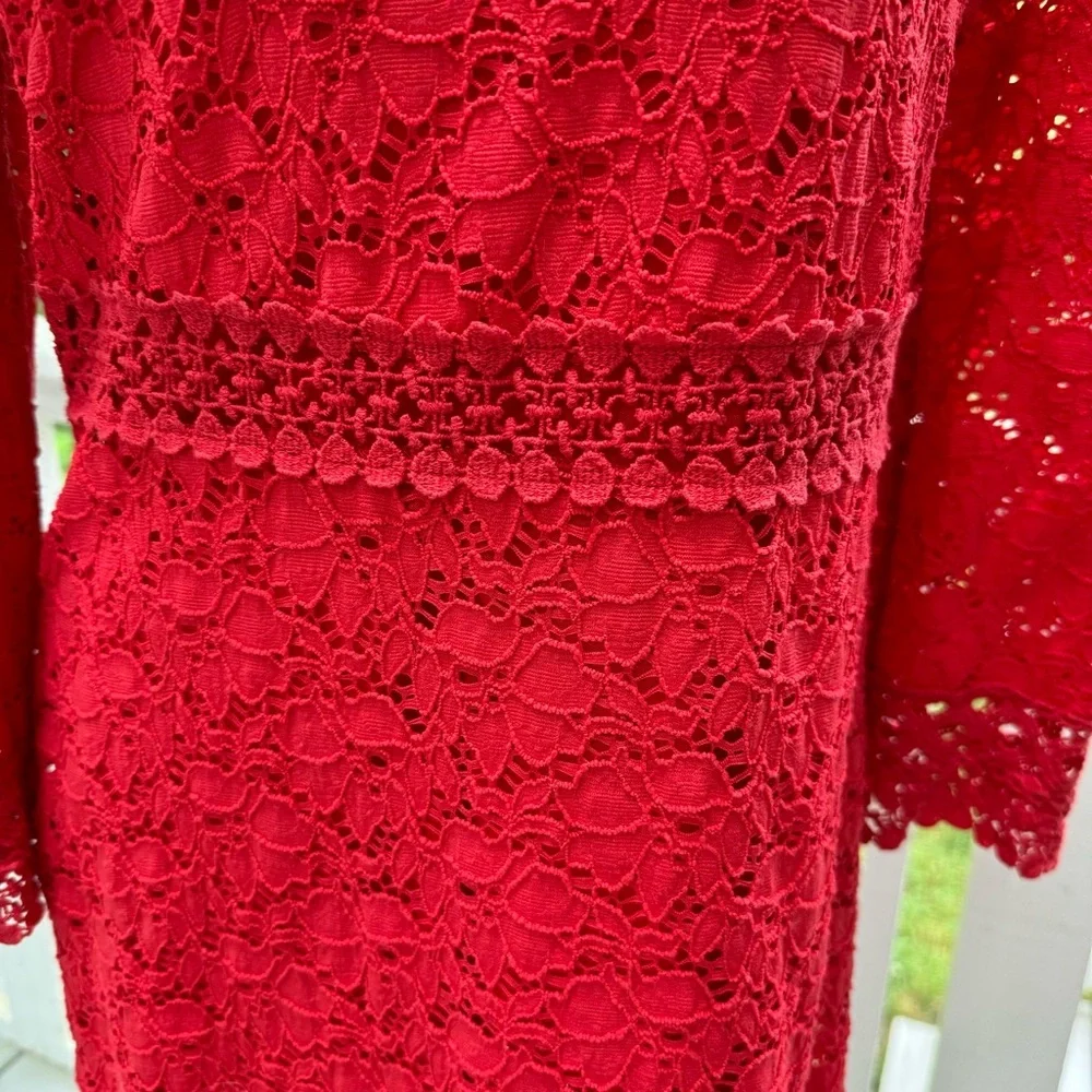 ALFANI solid red floral crochet lace overlay 3/4 sleeve dress-S - Picture 4 of 8